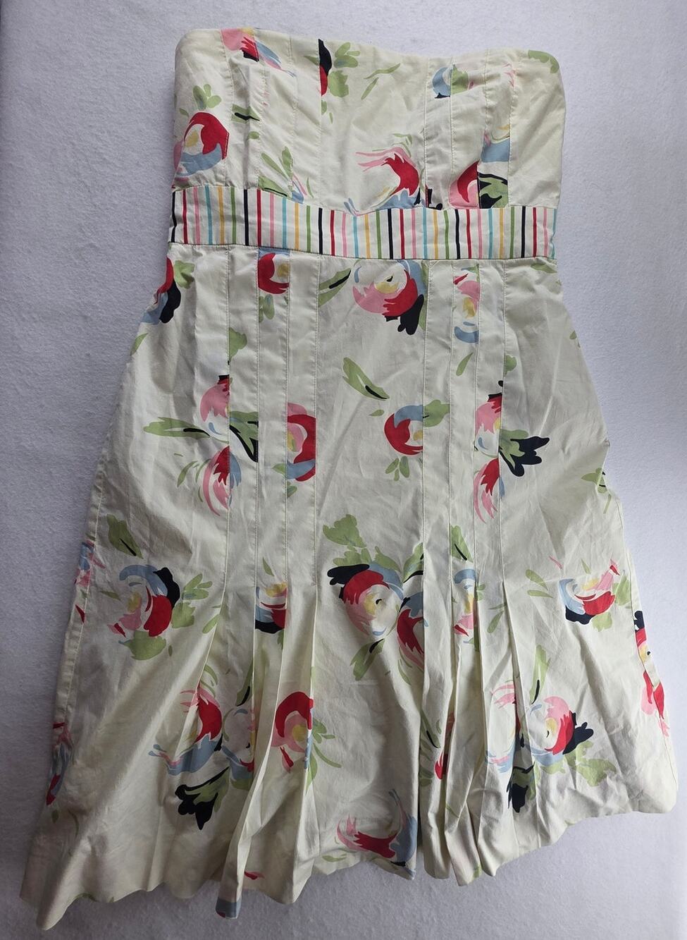 Maeve Floral Strapless Pleated White Mini Dress Size 8